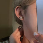 Zircon Heart Pearl Earrings