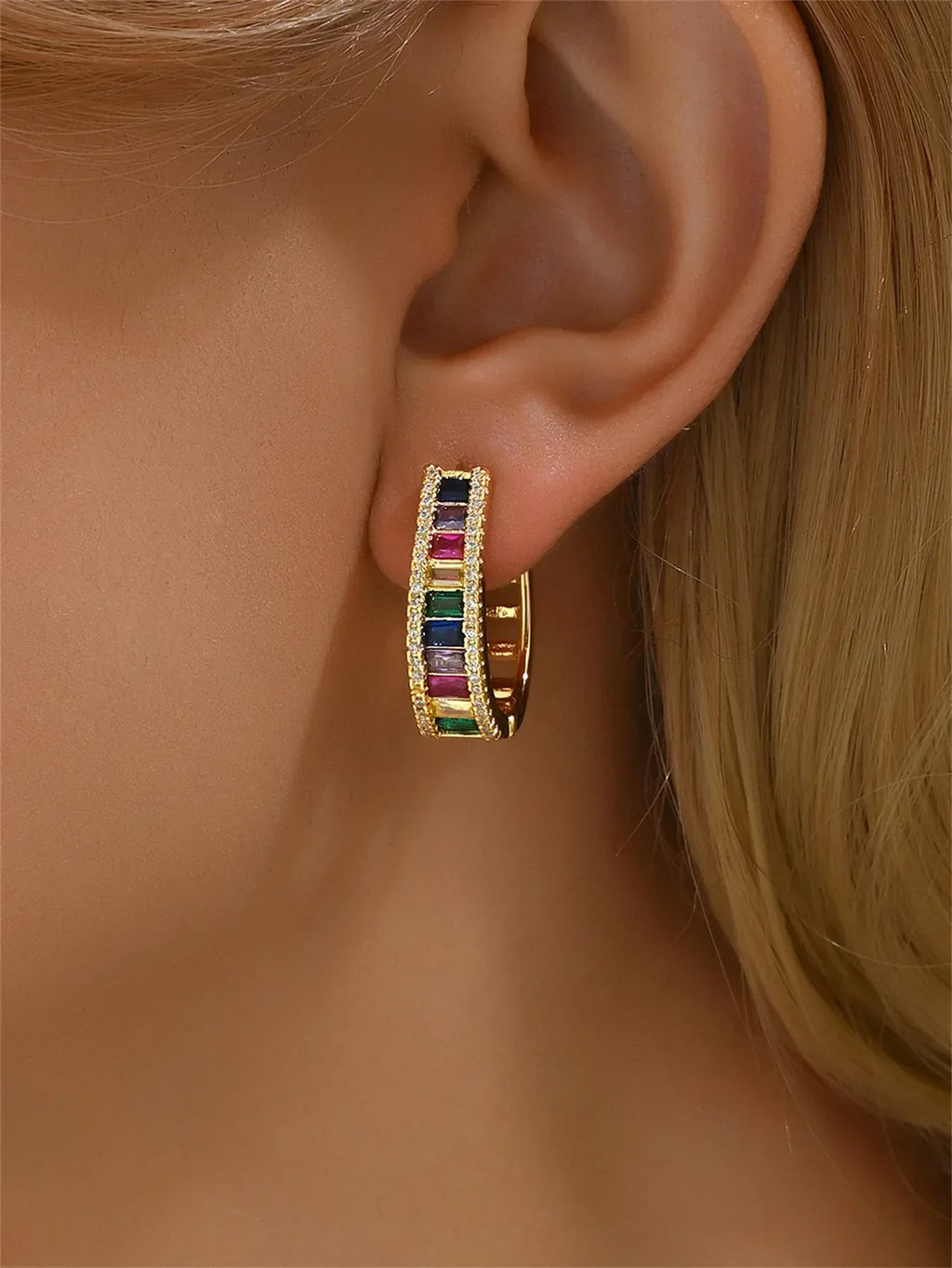 Colorful Zircon Geometric Earrings For Women - Viexta
