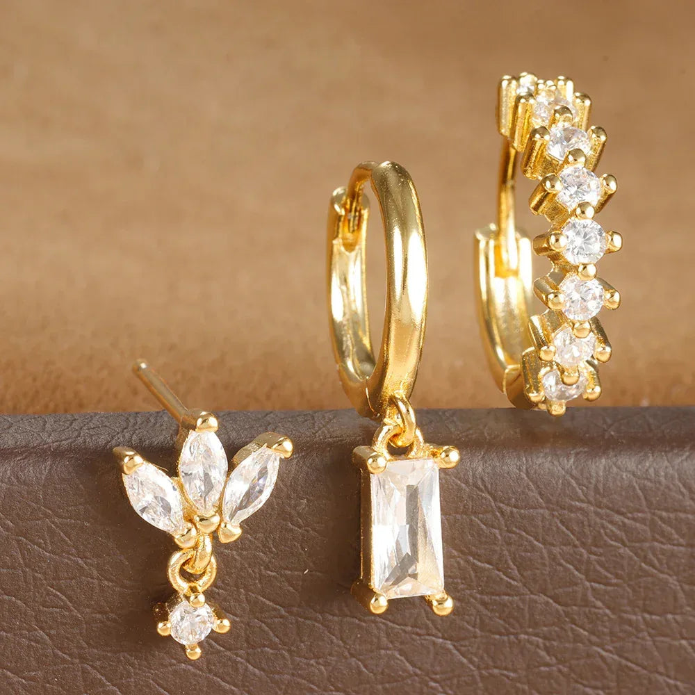 Three-piece Set Square Stud Earrings - Viexta