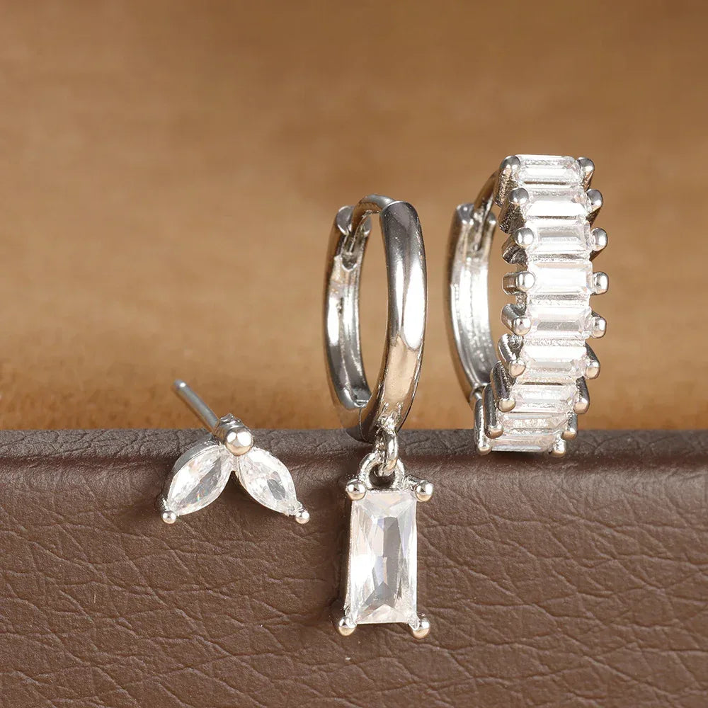 3 piece set Rectangular Zircon Earrings - Viexta