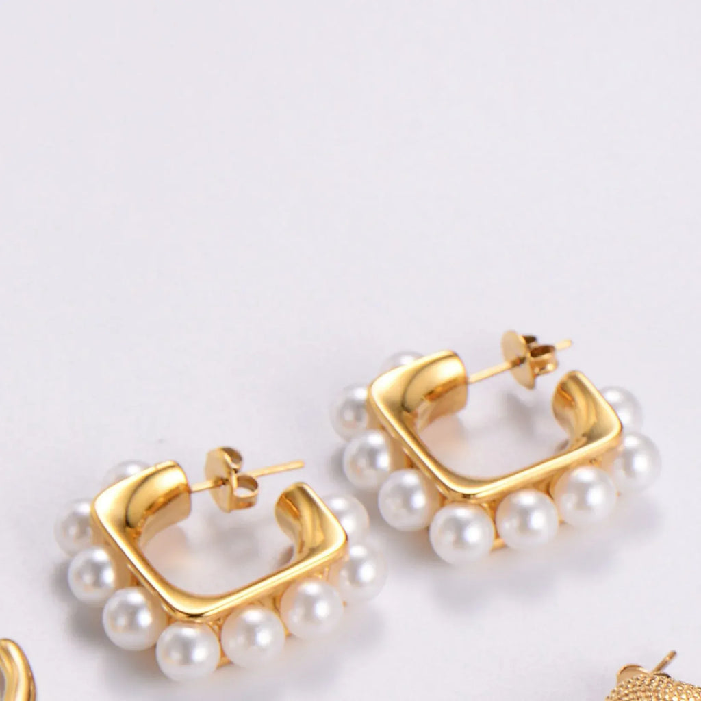 Water Drop Round Crescent Hollow Stainless Steel Earrings - Viexta