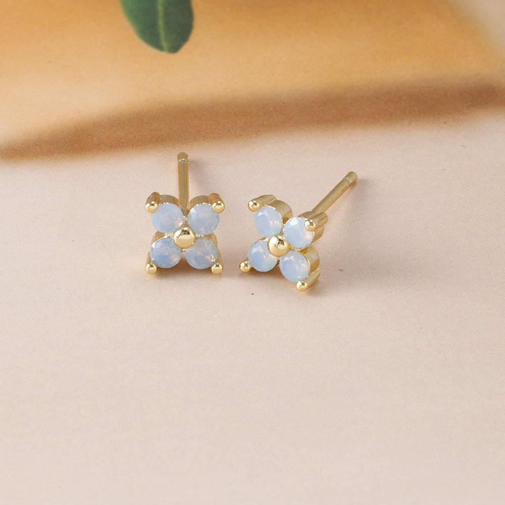 Blue Flower Zirconium Ear Studs