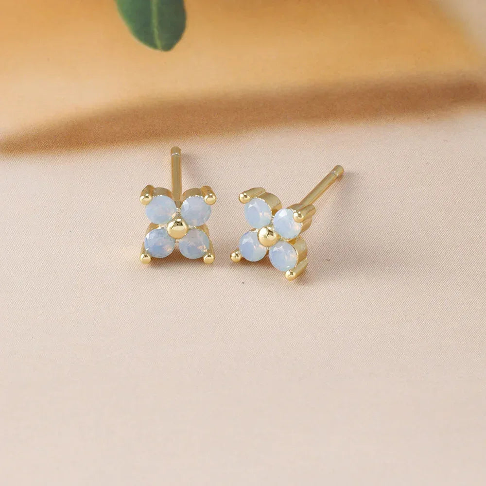 Blue Flower Zirconium Ear Studs - Viexta