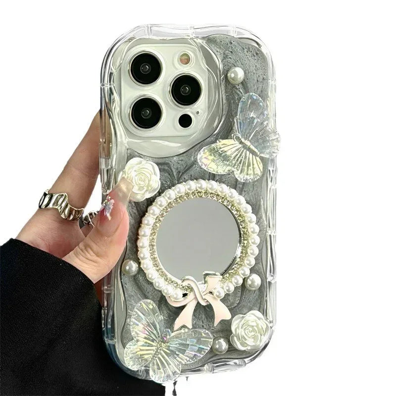 Epoxy Mirror Flower Butterfly iPhone Case - Viexta