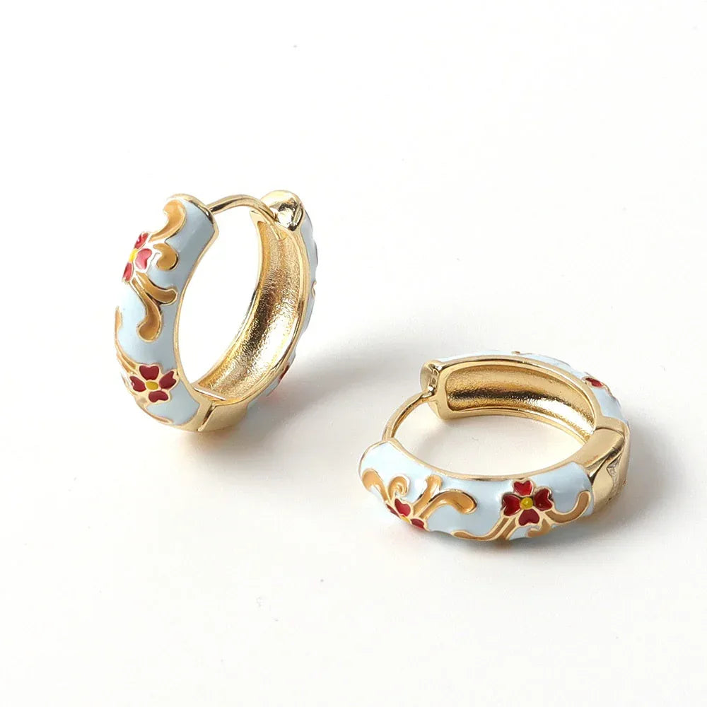 Burnt Blue Flower Earrings - Viexta