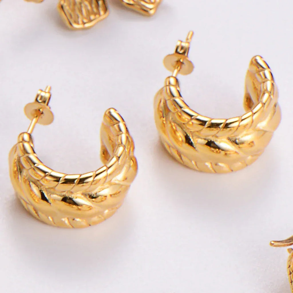 Water Drop Round Crescent Hollow Stainless Steel Earrings - Viexta