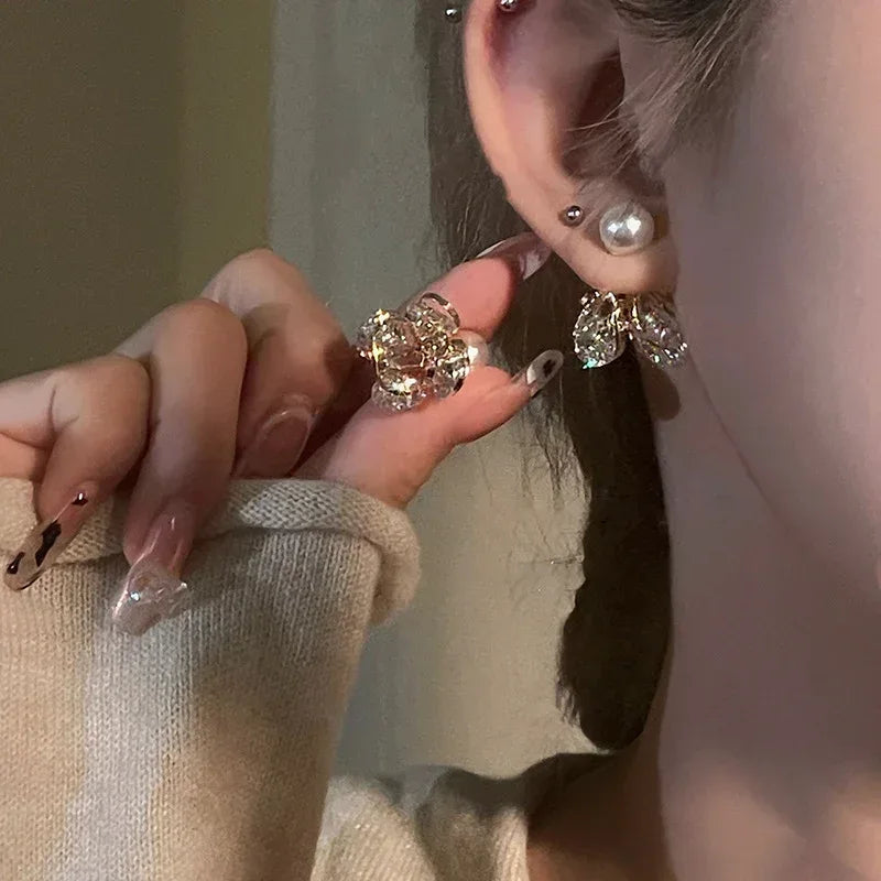 Zircon Heart Pearl Earrings - Viexta