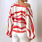 Off-neck Printed Loose-fitting Women's Top - Viexta