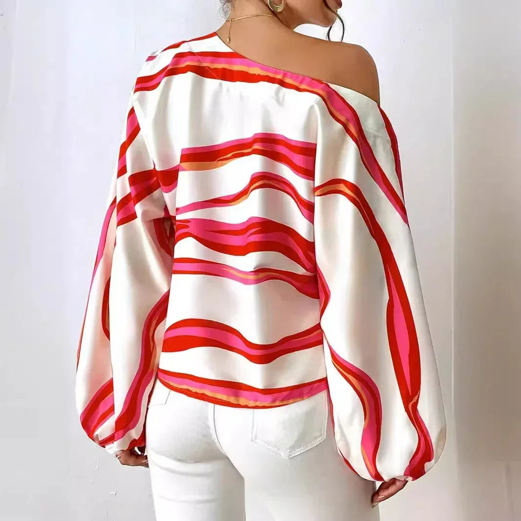 Off-neck Printed Loose-fitting Women's Top - Viexta