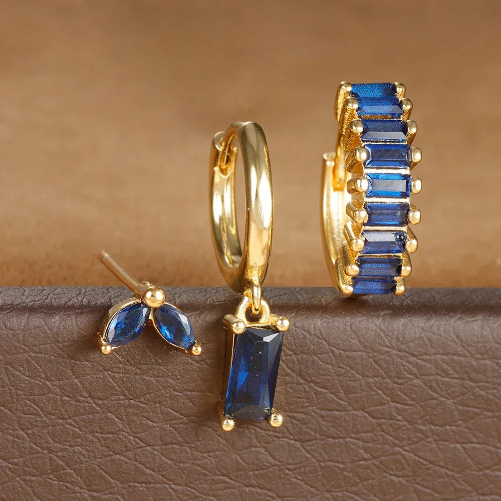 3 piece set Rectangular Zircon Earrings - Viexta
