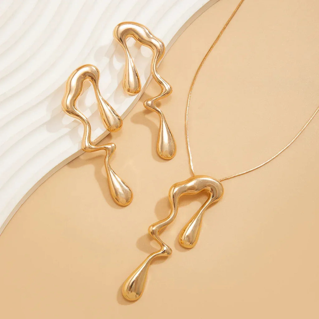Liquid Metallic Irregular Water Drop Necklace/Earrings - Viexta