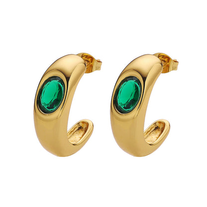 18K Emerald Zircon Stud Earrings