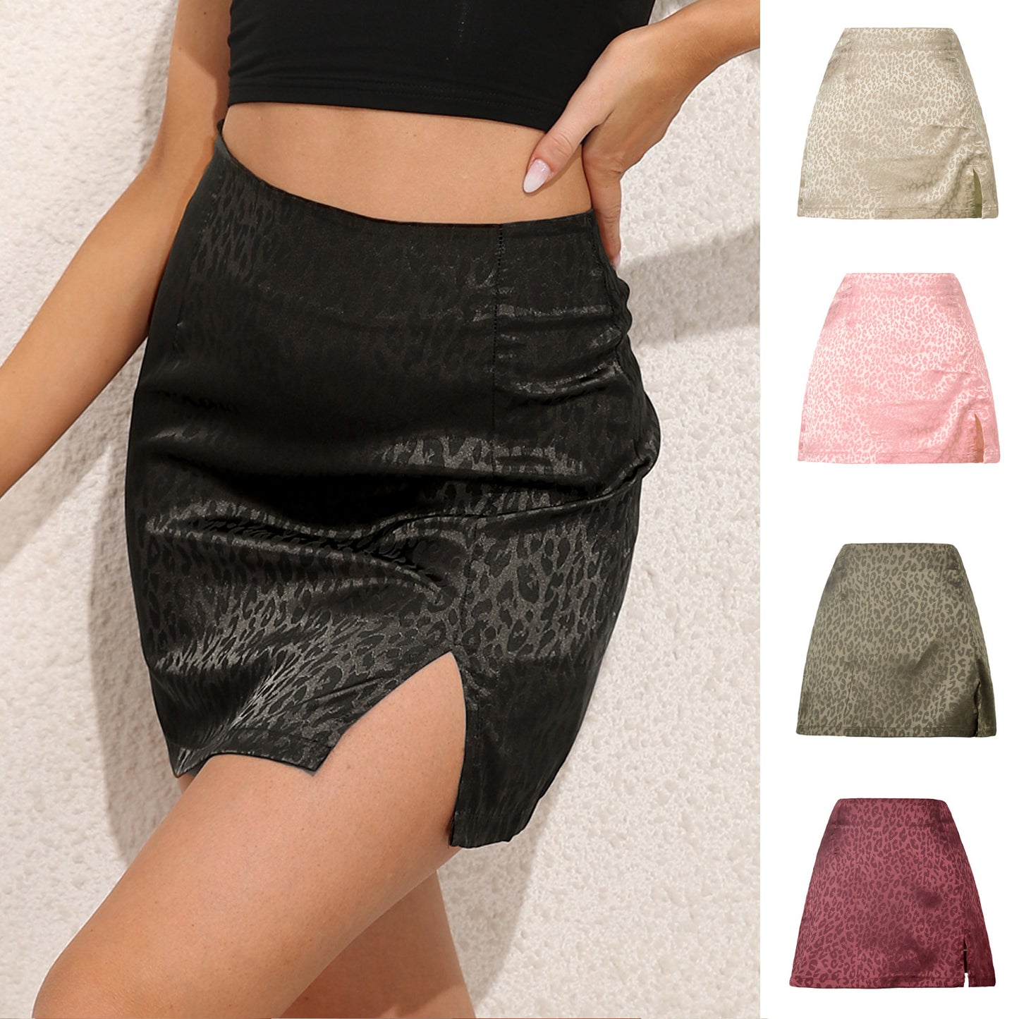 Leopard Print High Waist Slit Short Skirt