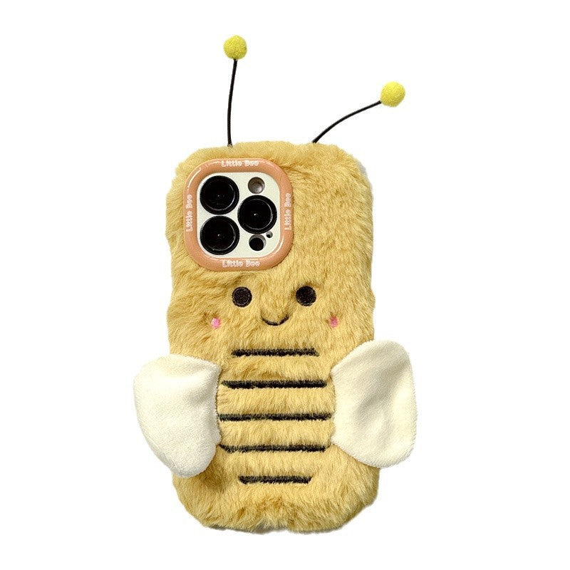 Plush Cartoon Bee Lens Bracket iPhone Case