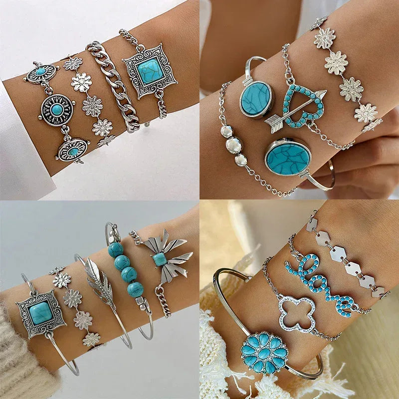 Turquoise Leaf 4Piece Bracelet Set - Viexta