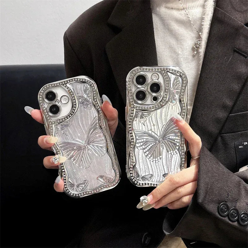 Epoxy Laser Butterfly Diamond Edge iPhone Case - Viexta