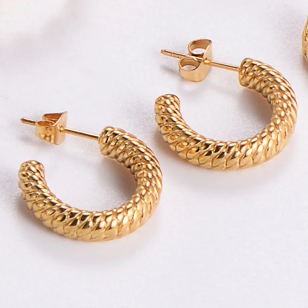 Water Drop Round Crescent Hollow Stainless Steel Earrings - Viexta