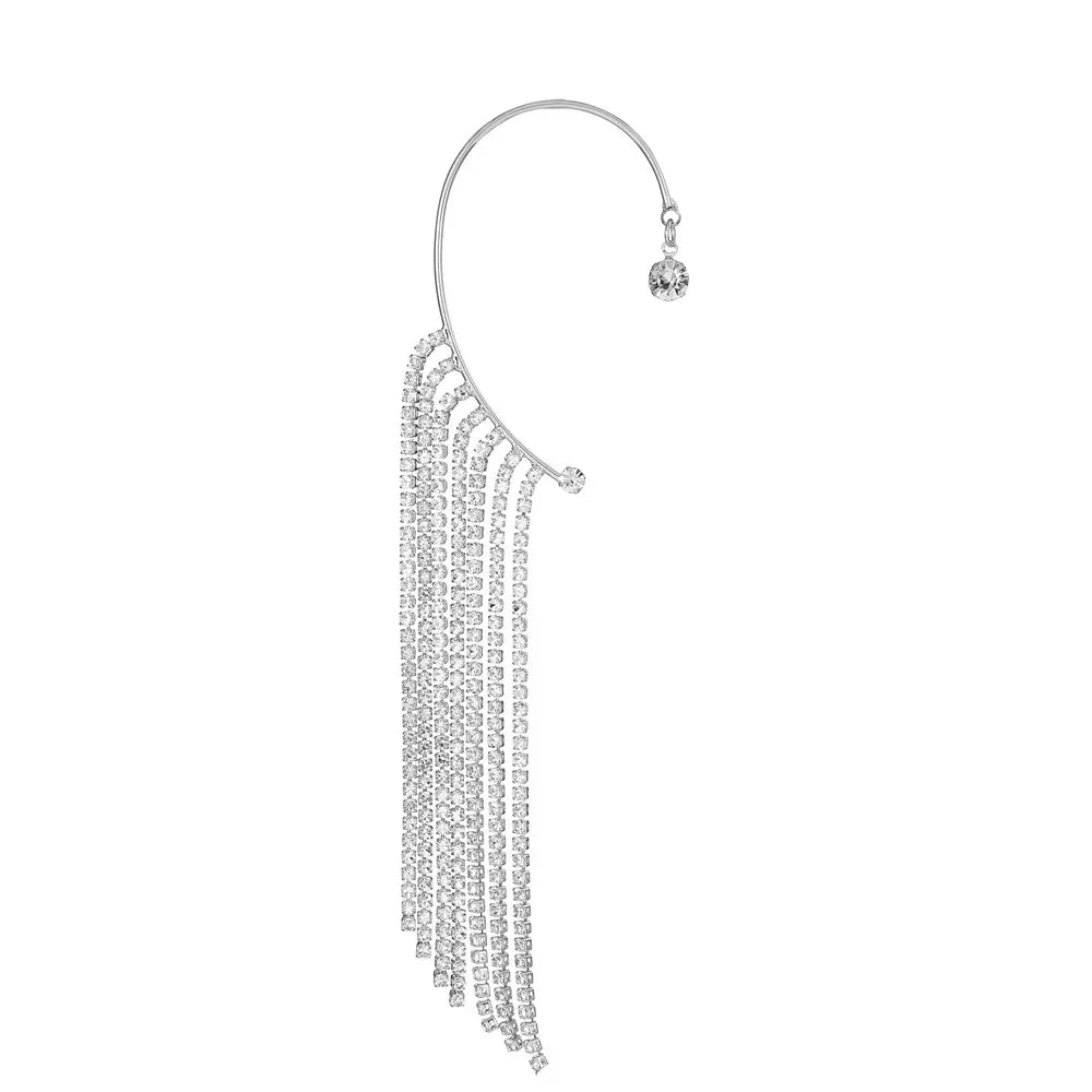 Rhinestone-encrusted Tassel One Earrring - Viexta