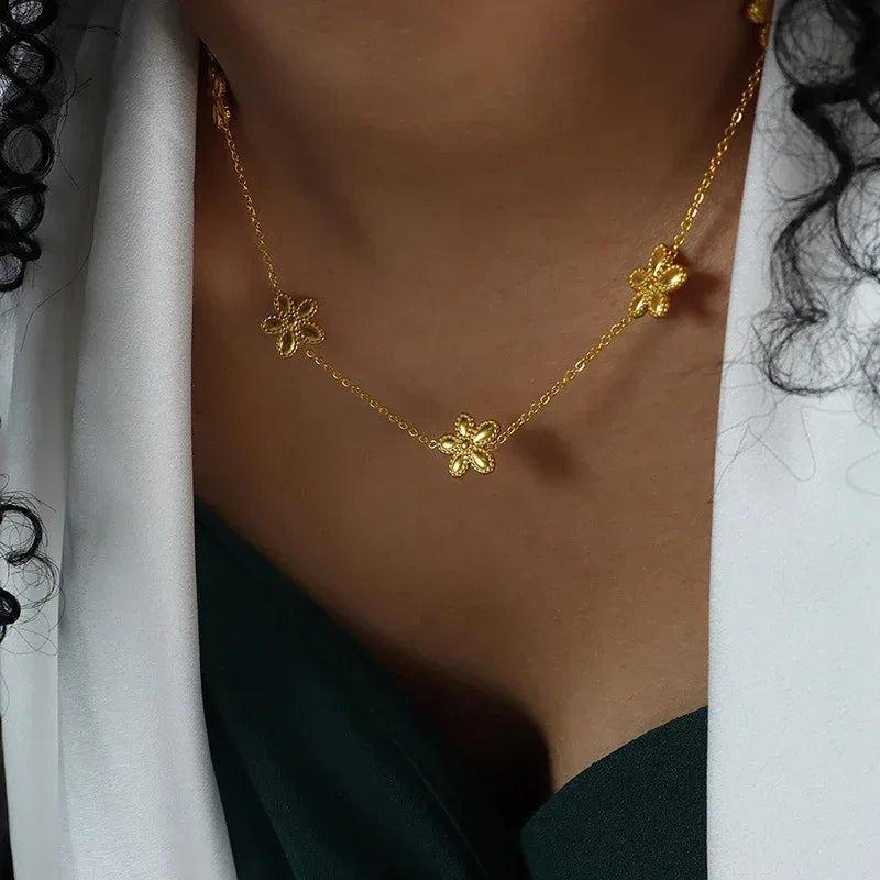 Niche Round Flower Bracelet And Necklace Set - Viexta