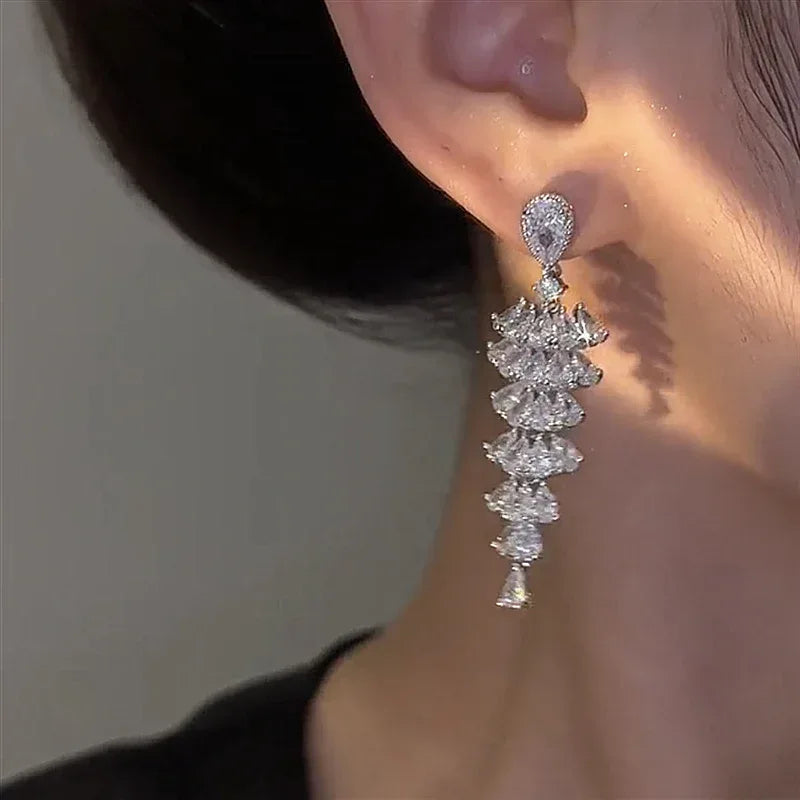 Sparkling Zircon Tree Drop Earrings - Viexta