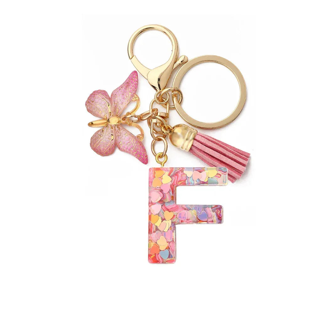 Resin English Letter Epoxy Butterfly Pendant Key Ring - Viexta