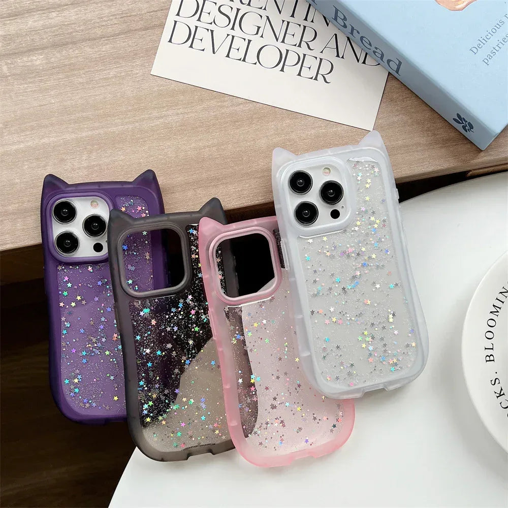 three-dimensional-cat-ears-epoxy-glitter-iphone-case - Viexta