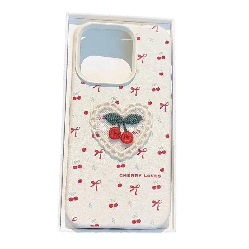 Korean Embroidered Cherry iPhone Case - Viexta