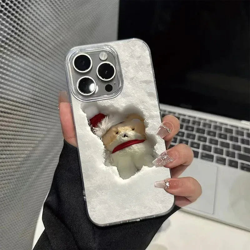 Three-dimensional Relief Drop-resistant Silver Snow Bear iPhone Case - Viexta