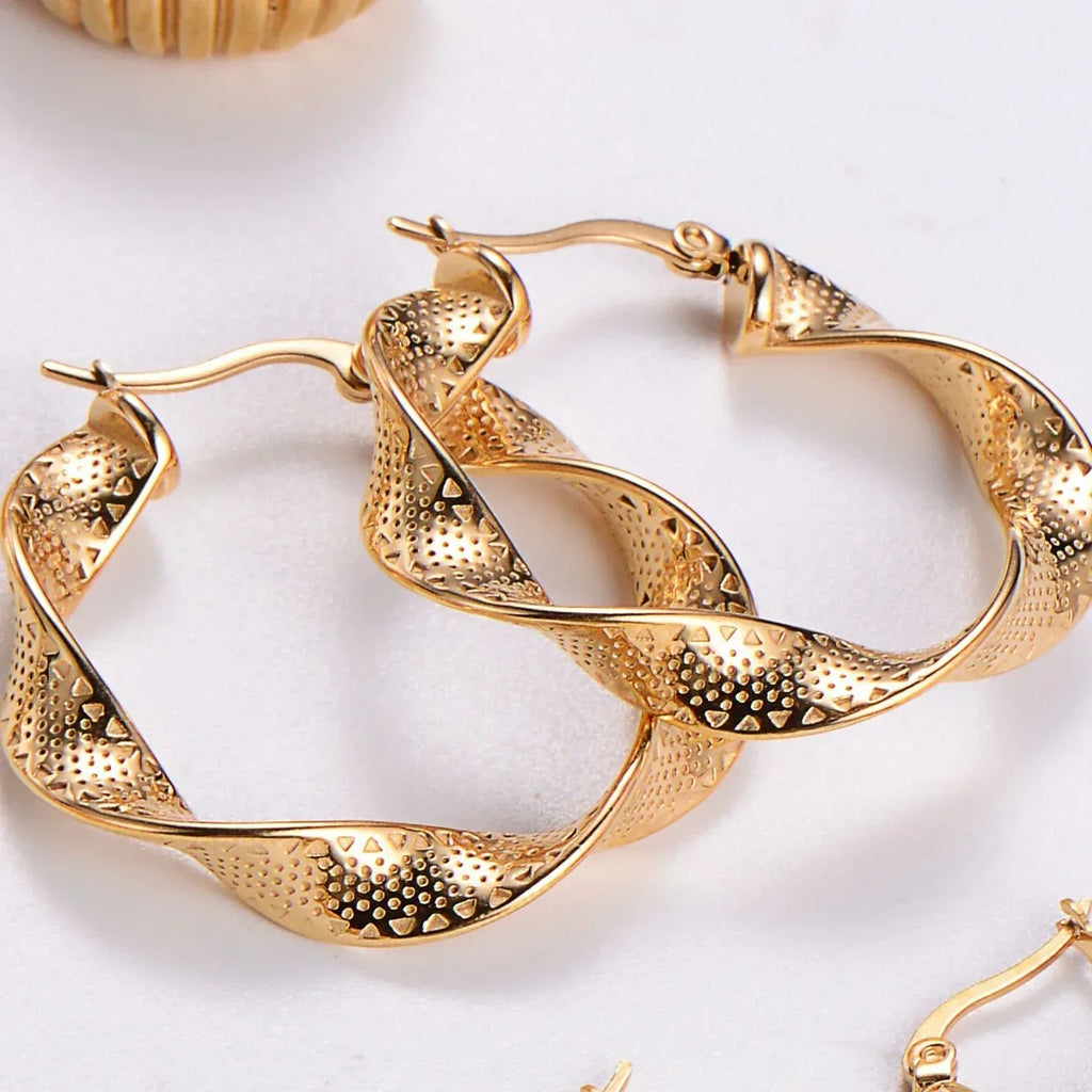 Water Drop Round Crescent Hollow Stainless Steel Earrings - Viexta