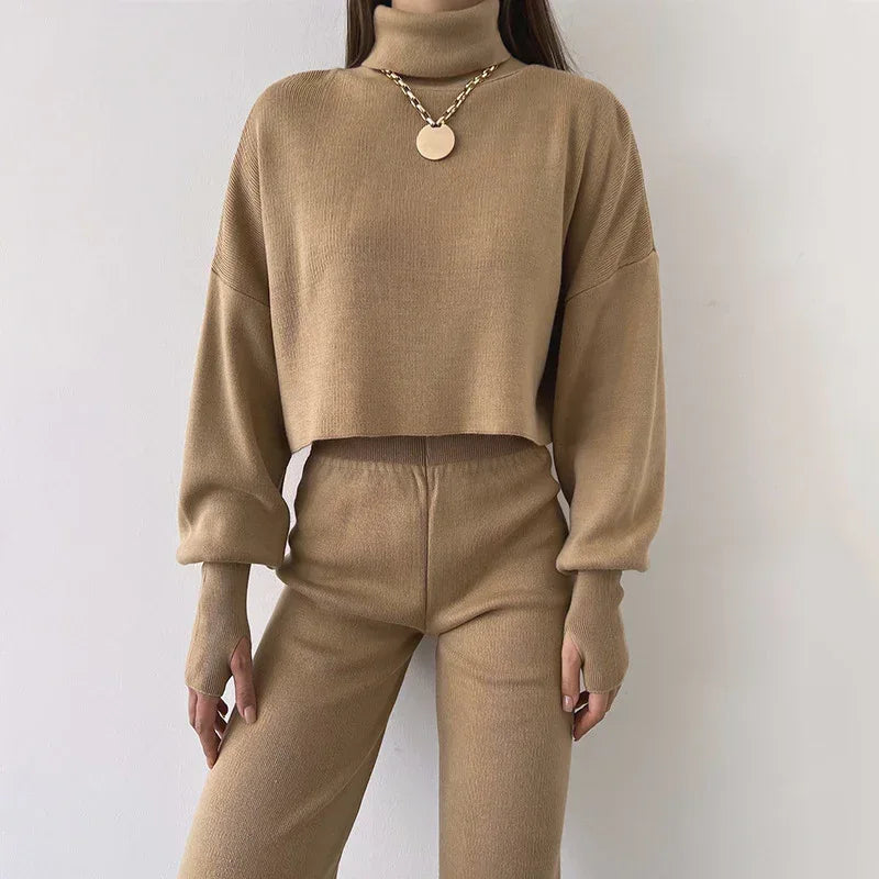 Autumn And Winter New European And American Turtleneck Loose Long Sleeve Top Female Casual Fashion Set - Viexta