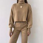 Autumn And Winter New European And American Turtleneck Loose Long Sleeve Top Female Casual Fashion Set - Viexta