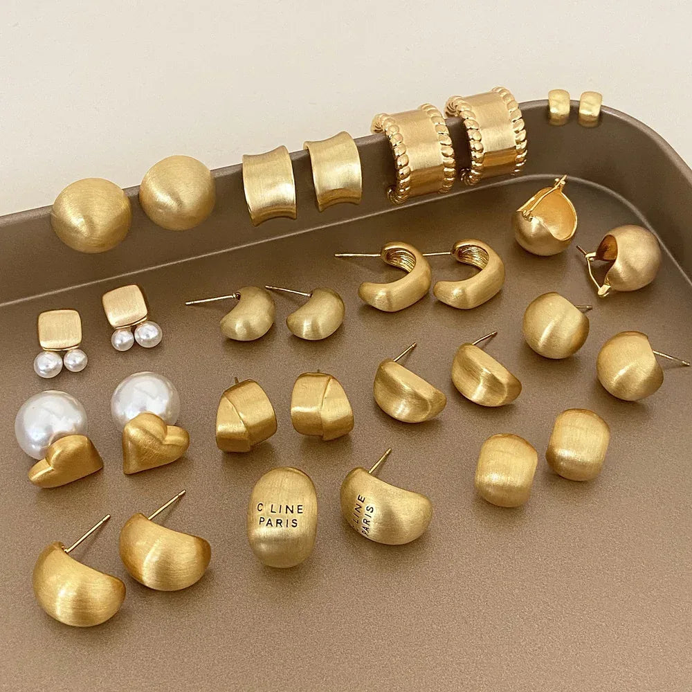 Brushed Metal Stud Earrings - Viexta