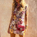 Lady's Flower Mesh Lace Embroidered Sheath Dress - Viexta