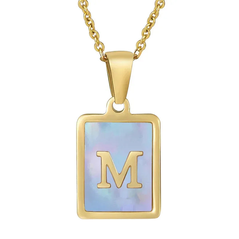 Titanium Steel 26 English Letter Blue Shell Necklace - Viexta