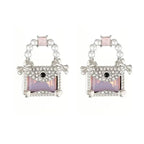 Jelly Square Crystal Bow Silver Stud Earrings - Viexta