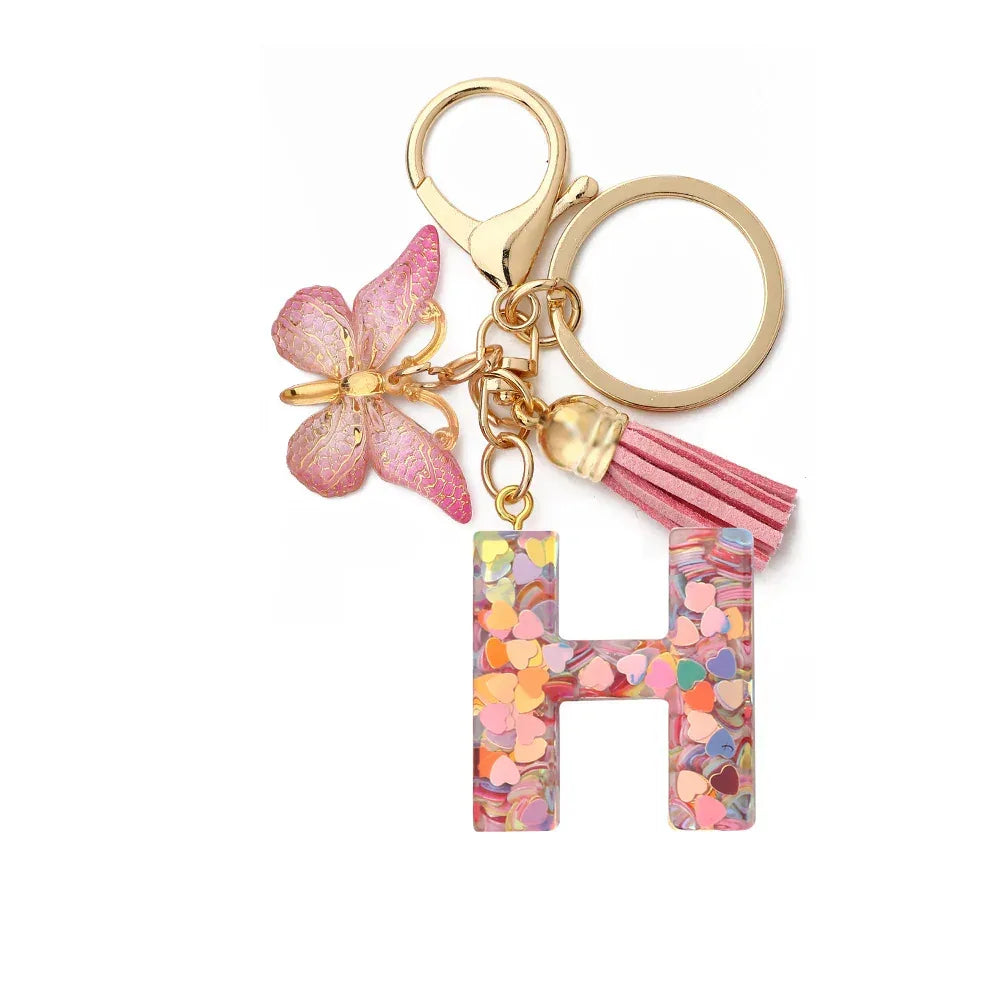 Resin English Letter Epoxy Butterfly Pendant Key Ring - Viexta