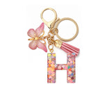 Resin English Letter Epoxy Butterfly Pendant Key Ring