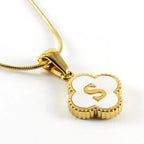 Stainless Steel Clover Shell Letter Pendant with Chain - Viexta