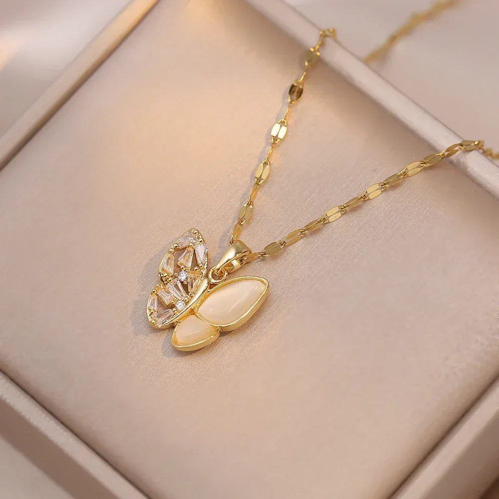 Opal Butterfly Pendant Necklace - Viexta