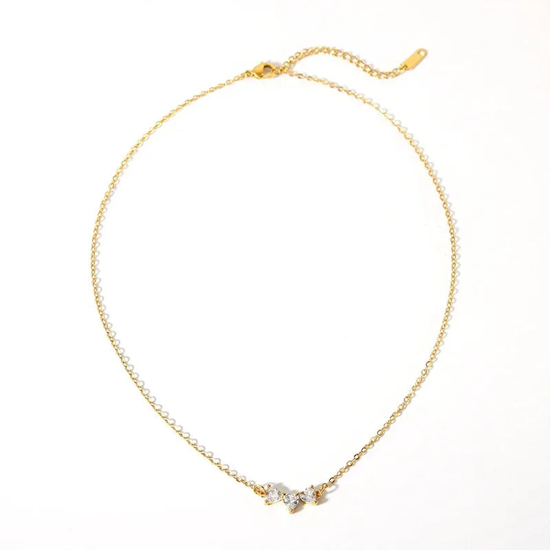 Stainless Steel Heart-shaped Diamond Necklace - Viexta