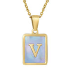 Titanium Steel 26 English Letter Blue Shell Necklace - Viexta