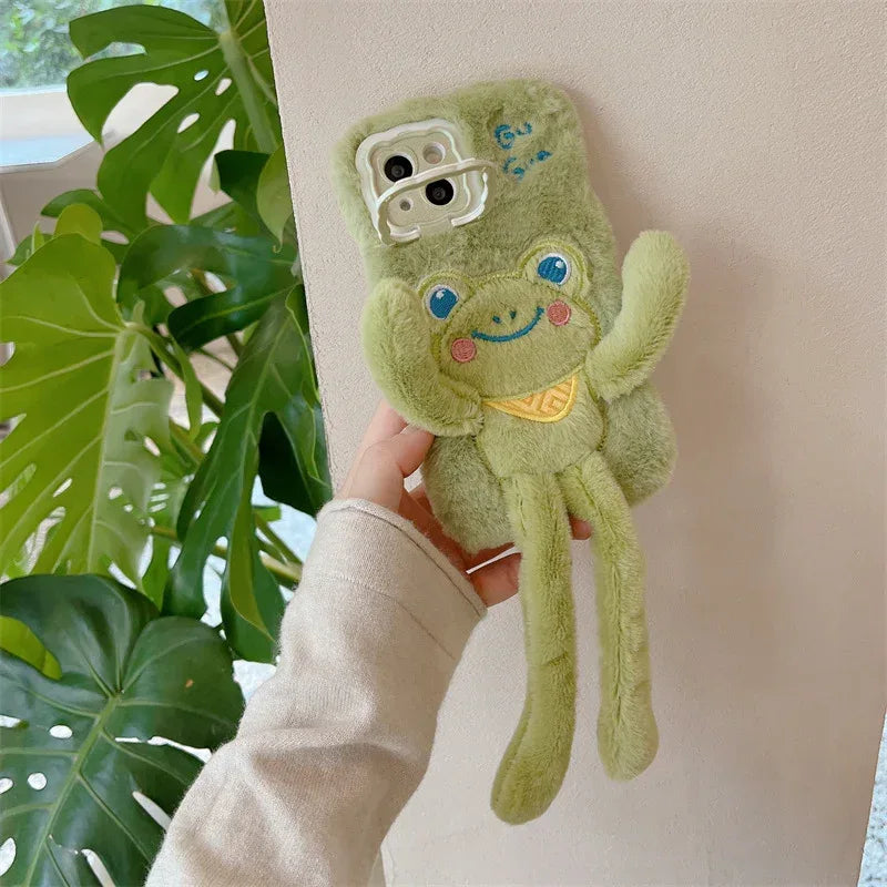 Cartoon Furry Pull-out Frog iPhone Case - Viexta