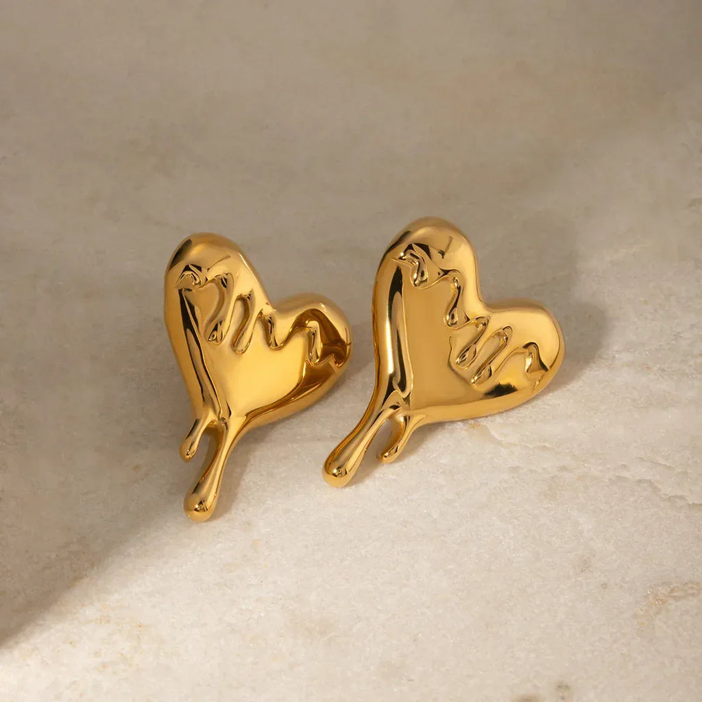 18K Melting Love Heart Earrings - Viexta