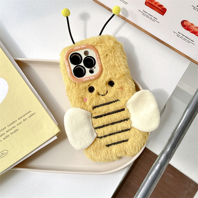 Plush Cartoon Bee Lens Bracket iPhone Case
