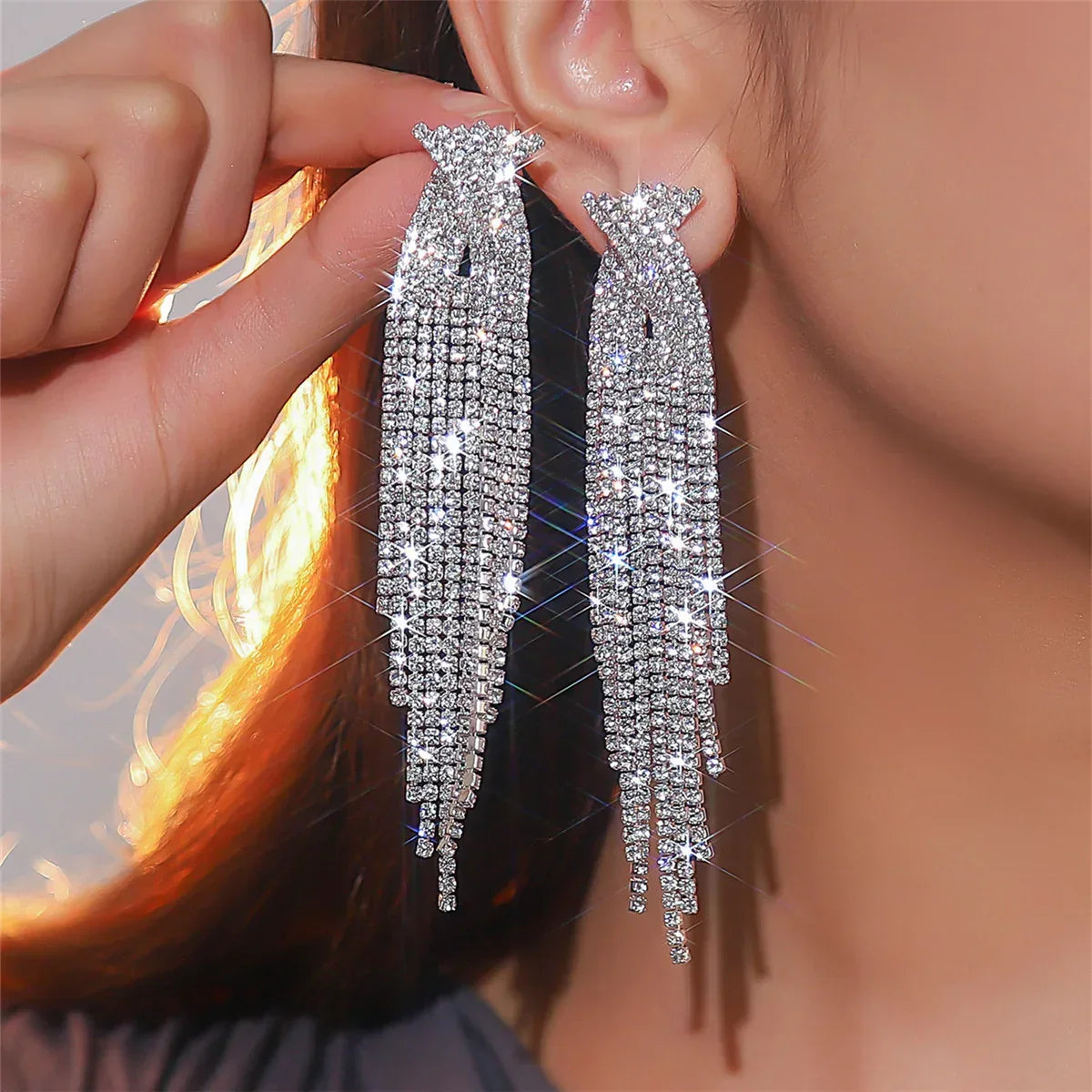 luxury-sparkling-full-rhinestone-long-fringe-earrings - Viexta