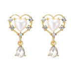 Vintage Pearl Love Heart Stud Earrings - Viexta