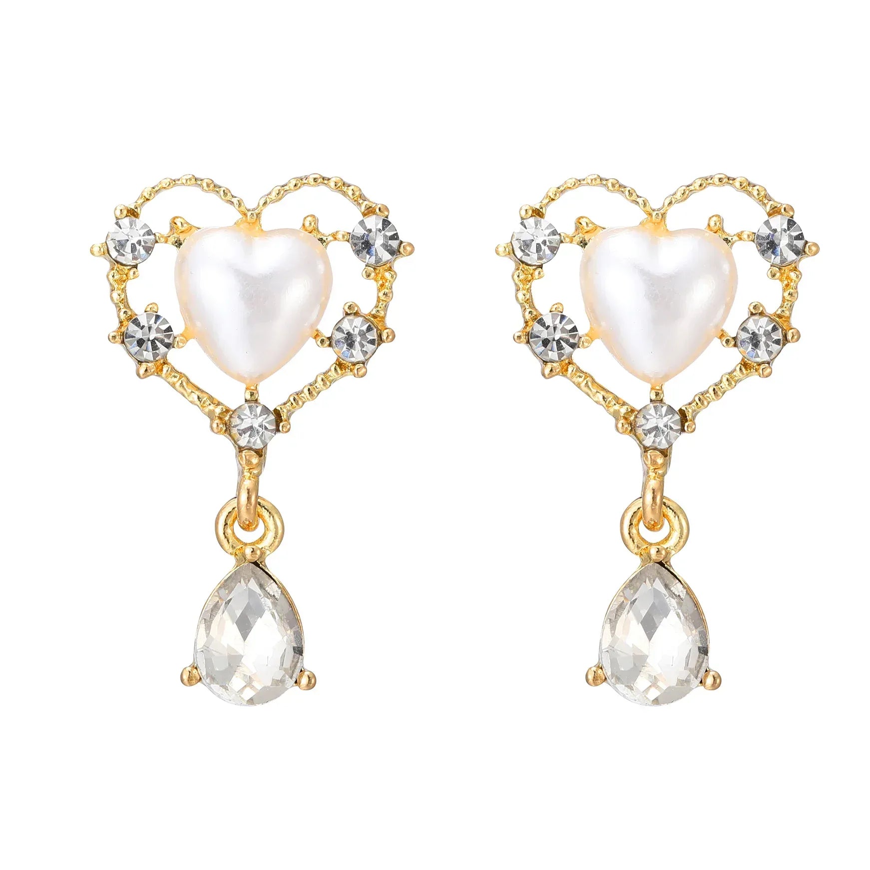 Vintage Pearl Love Heart Stud Earrings - Viexta