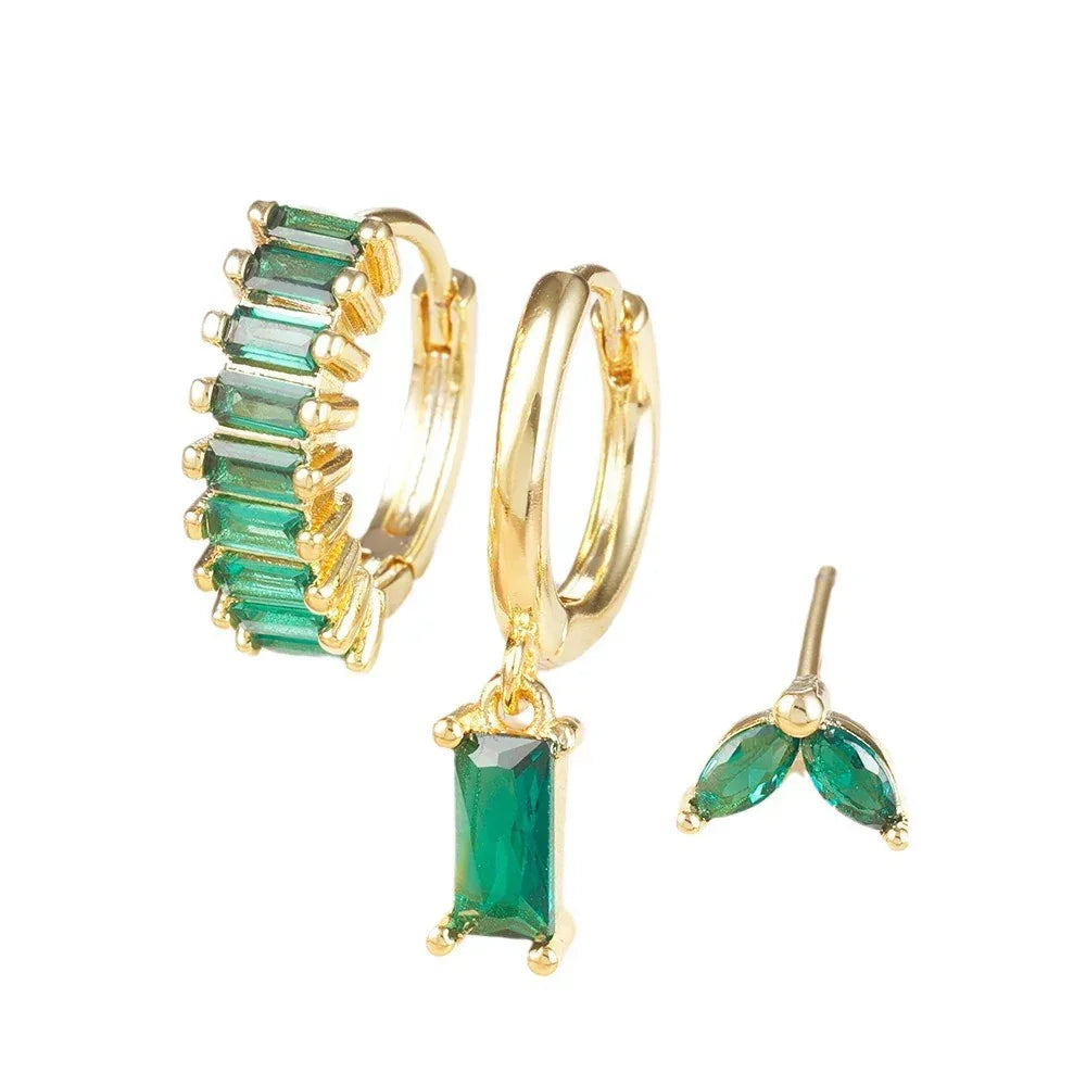 3 piece set Rectangular Zircon Earrings - Viexta