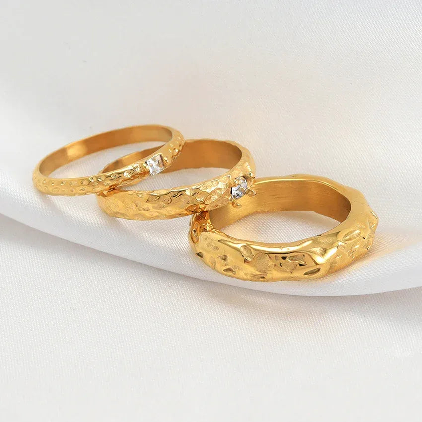 18K Gold-plated Round Surface Inlaid Pearl Ring - Viexta