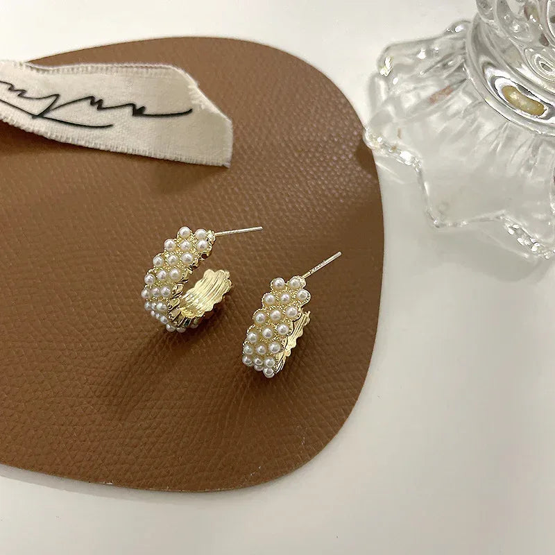 New C-type Inlaid Pearl Earrings - Viexta